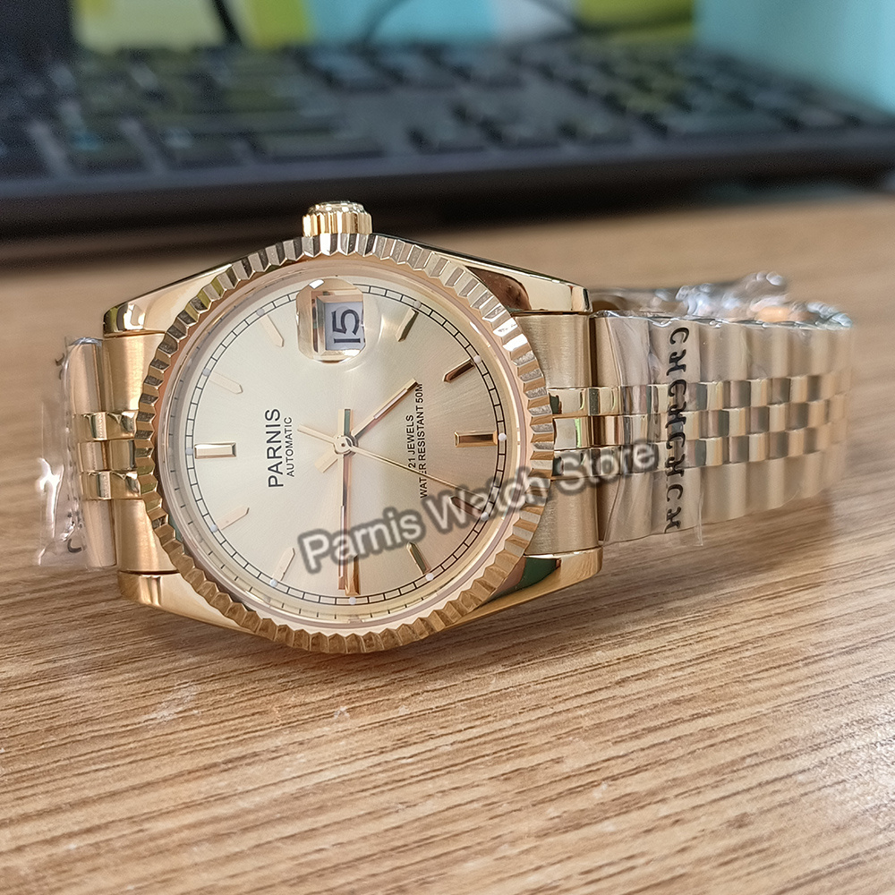 Parnis 36mm Gold Color Luminou - Rolex Watch Datejust 评论和价格