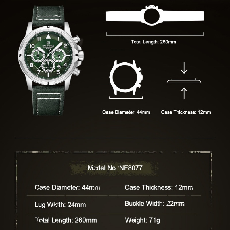 NAVIFORCE Bussiness Men Quartz - Leather Watch Strap 评论和价格